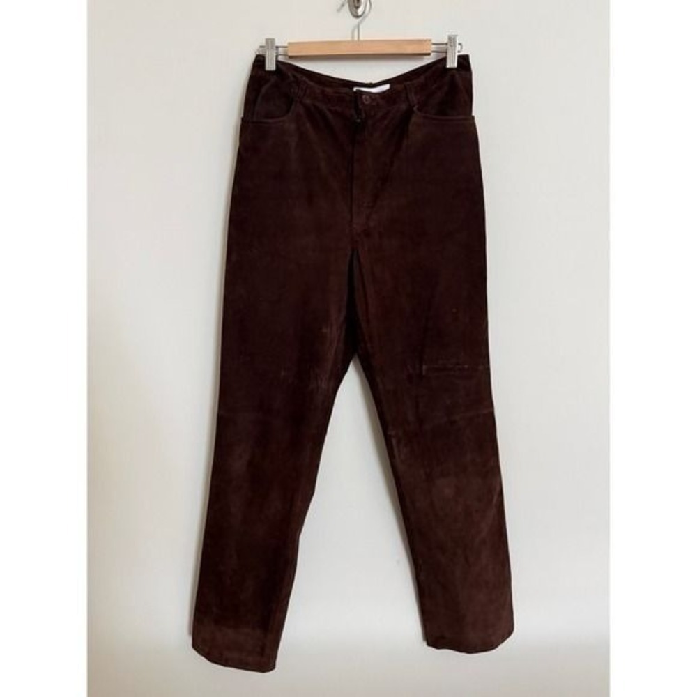 Saks Fifth Avenue Real Clothes 100% Genuine Leather Brown Pants Size 12 - Picture 2 of 13